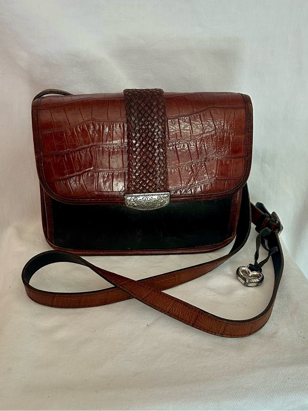 Vintage Brighton Leather Croc-Embossed Organizer Crossbody